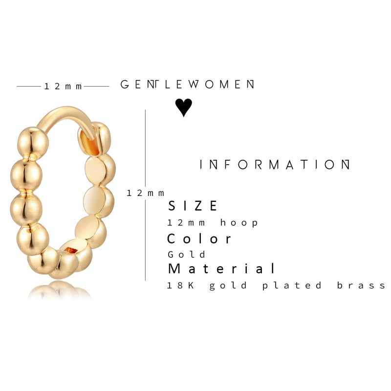 Fettero Women Gold Huggie Hoop Earrings 14K Gold Plated Small Hoop Earrings Beaded Hoop Earrings for Everyday Wear Tiny Boho Beach Slepper Earrings Simple Delicate Handmade Hypoallergenic Jewelry Gift - Image 5